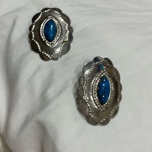 Silver tone with blue stone earrings